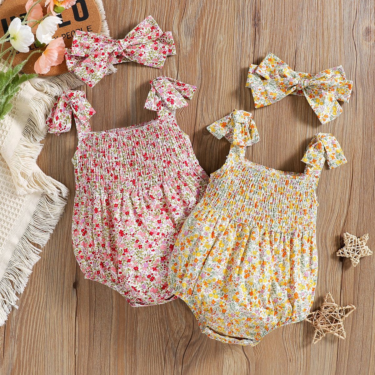 Baby Girl Floral Smocked Strap Romper